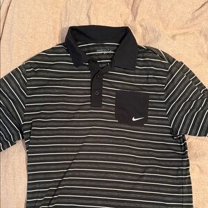 Nike Men's Black and Gray striped polo